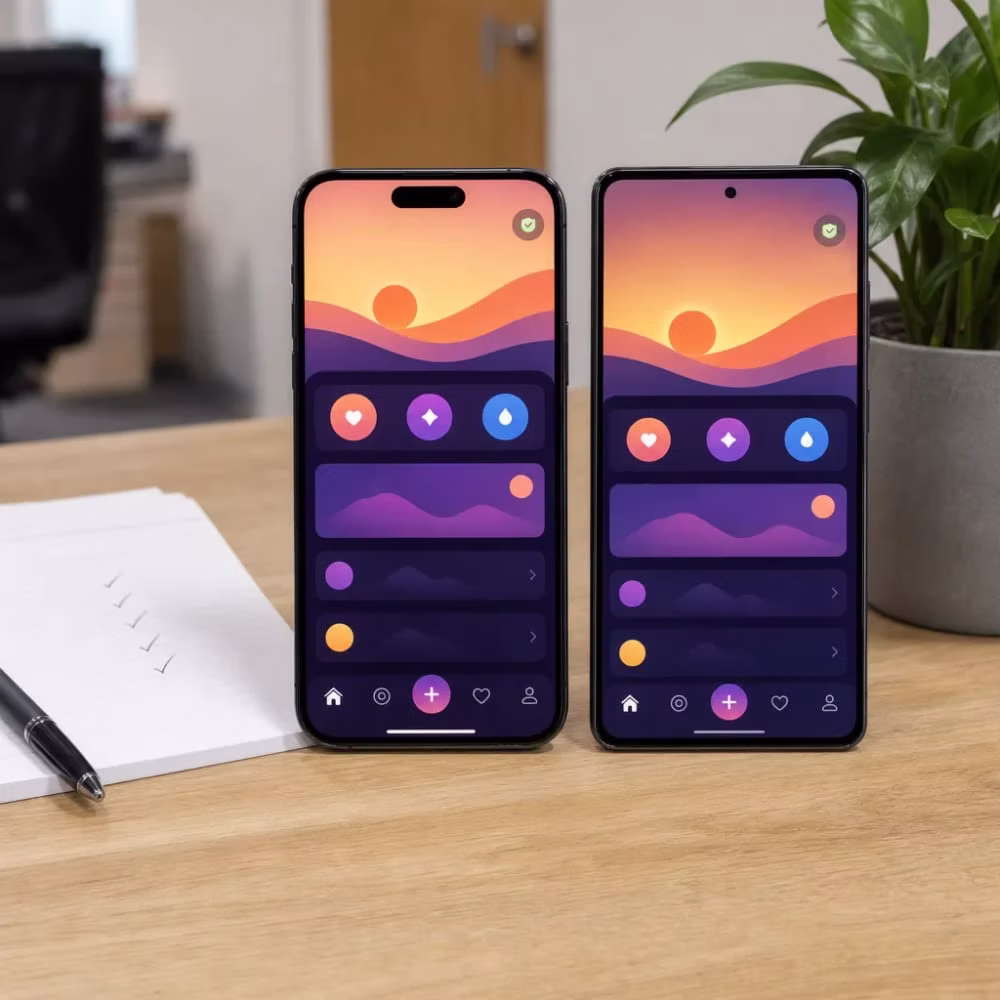 Finished Flutter app shown on iOS and Android phones